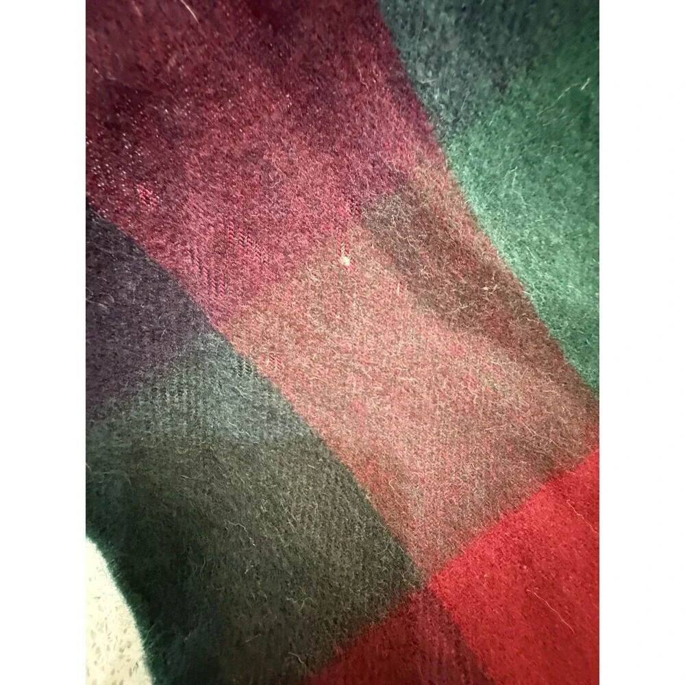 Nordstrom Red Blue Plaid Scarf 100% Cashmere 12x64 Fringe Made in Germany